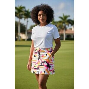 Slazenger Golf Skort White w/ Neon Accent Pattern Pockets Size 14